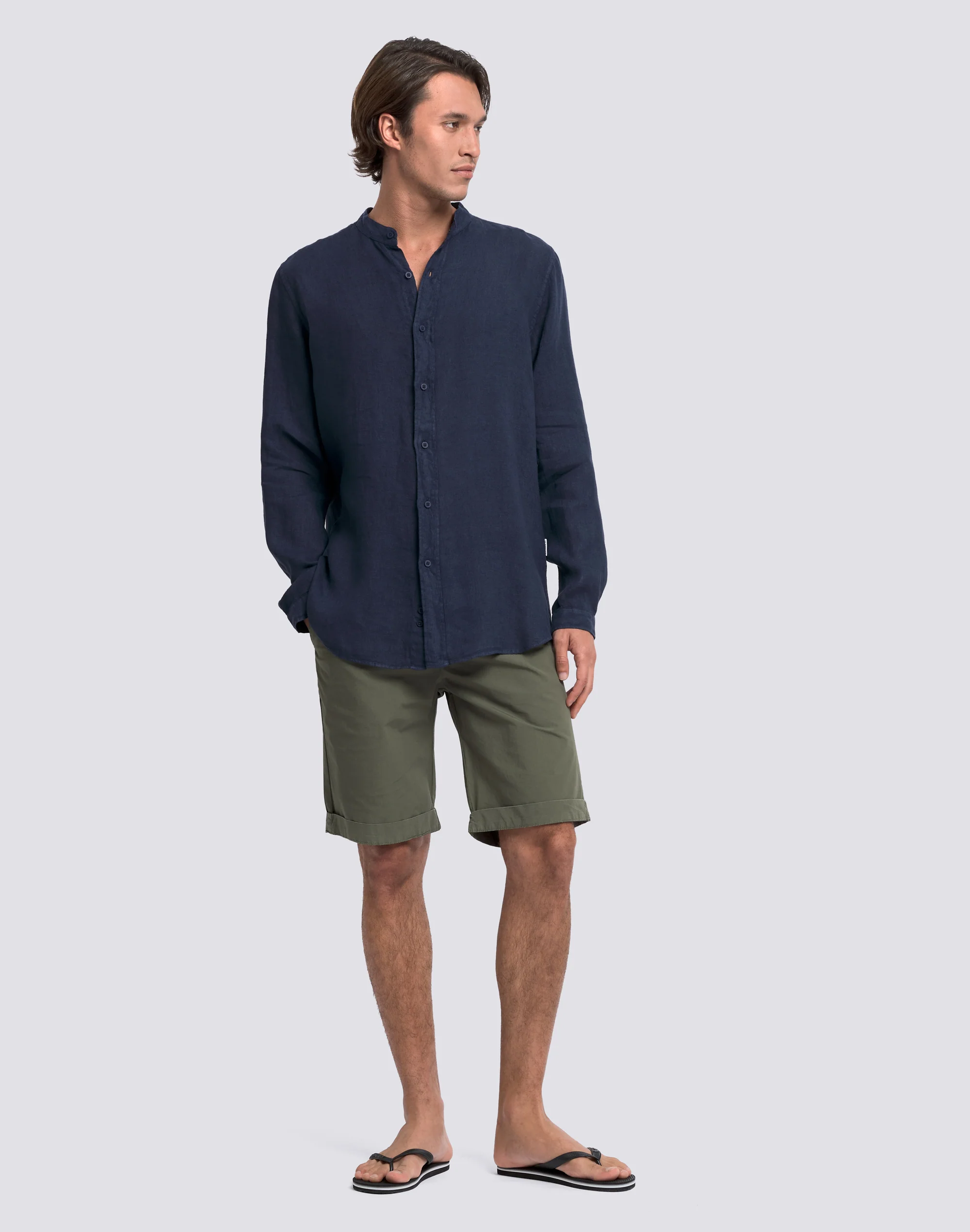 CAMICIA DA UOMO ALLA COREANA IN LINO TINTO CAPO - Image 3