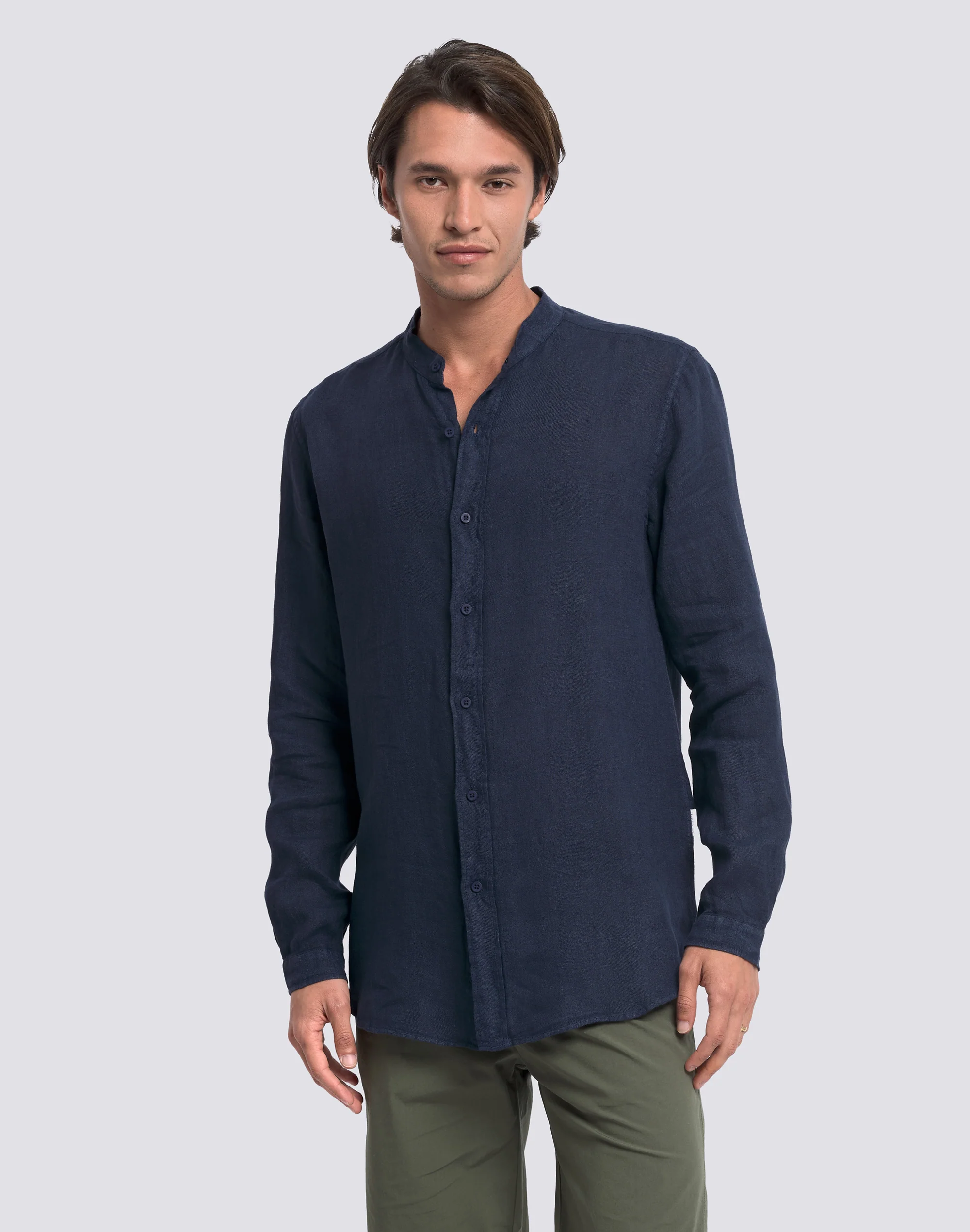 CAMICIA DA UOMO ALLA COREANA IN LINO TINTO CAPO - Image 4