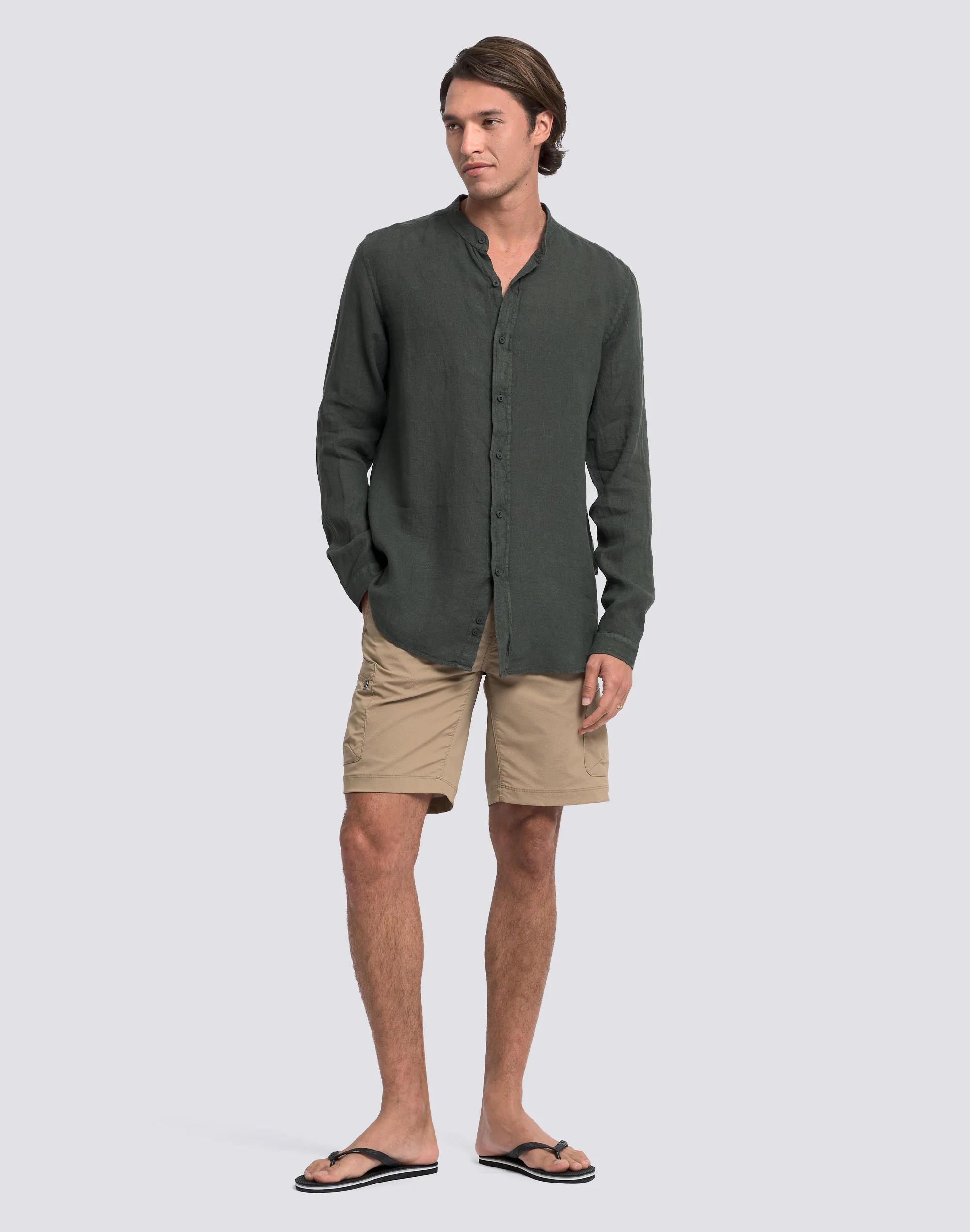 CAMICIA DA UOMO ALLA COREANA IN LINO TINTO CAPO - Image 3